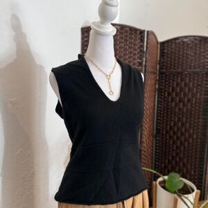 Women's Gentry Portofino Black V neck sleeveless cashmere sweater top size 44